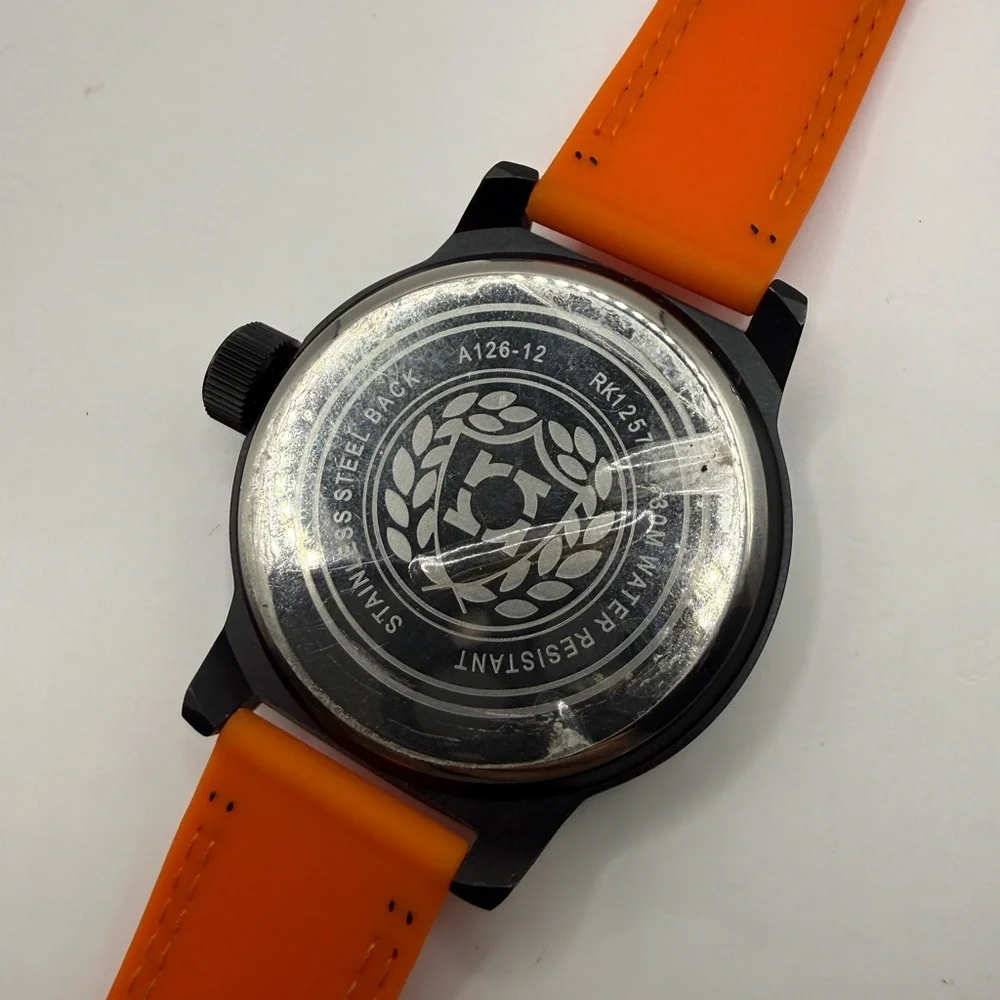 Kenneth Cole Reaction Orange Silicone Black Bezel 48mm RK1257 (New Battery) Rare